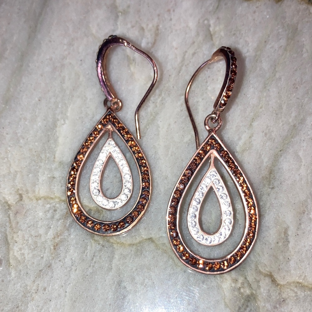 Chocolate and Clear Crystal Sterling Teardrop Necklace and Earring Set